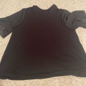 Sheer bell-short sleeved mock neck blouse